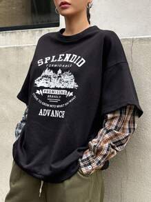 Dazy Star Women's Printed & Lettered Black 2 in 1 Sweatshirt - Black - View 7