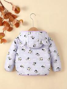 SHEIN Young Boy 1pc Cartoon Panda Print Hooded Padded Coat - Mauve Purple - View 2