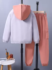 SHEIN Con trai Thể thao Thời trang áo có mũ Áo khoác Và Quần Cargo Bộ - Nhiều màu - Xem 2