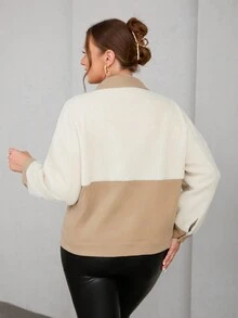 SHEIN Essnce Plus Two Tone Drop Shoulder Jacket - Multicolor - View 2