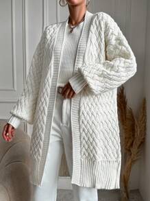 EURMUSE Cable Knit Drop Shoulder Duster Cardigan - White - View 3