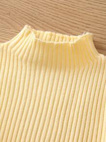 SHEIN Chica Joven Jersey de cuello alto tejido de canalé - Amarillo - Ver 6