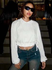 SHEIN ICON Drop Shoulder Drawstring Hoodie - White - View 1