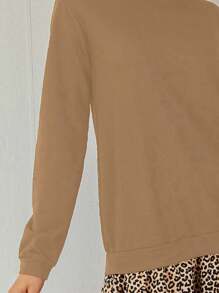 EURMUSE Contrast Color Leopard Print Lotus Hem Round Neck Sweatshirt Dress - Beige - View 5