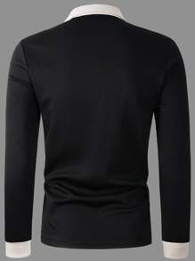 Manfinity Homme Camisa polo de manga larga con bloque de color para hombre, cuello para salida casual del marido