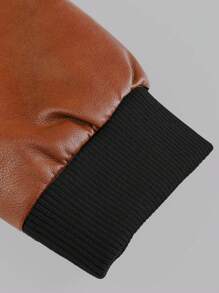 Manfinity 寬鬆版型男士pu皮革連帽拉鍊外套 - 棕色 - 查看 5