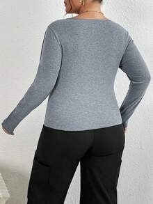 SHEIN Essnce Camiseta De Talla Grande - Gris - Ver 2