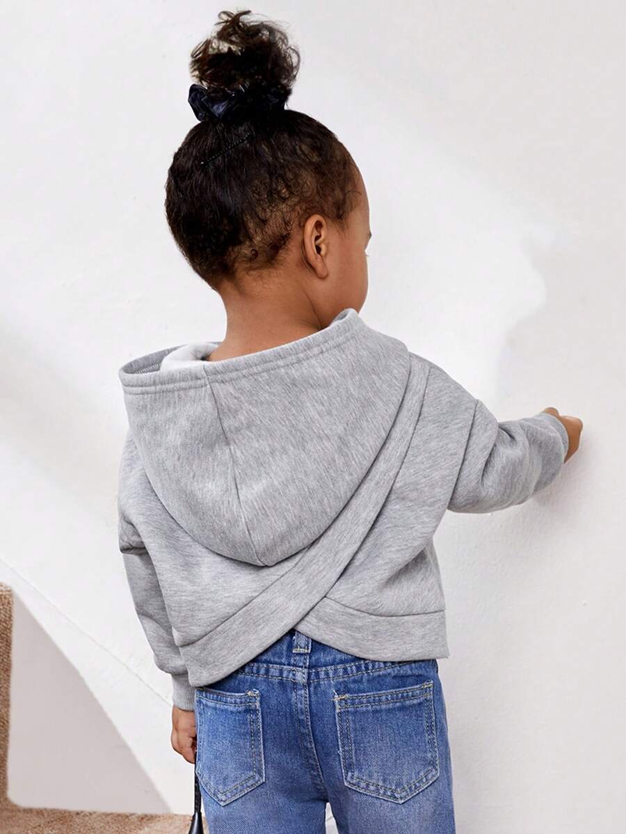 SHEIN 女婴休闲印花灰色长袖抓绒卫衣 - 灰色 - 查看 1