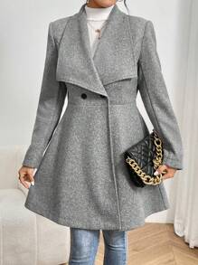 SHEIN Privé 大翻領雙排釦花呢外套 - 淺灰色 - 查看 5