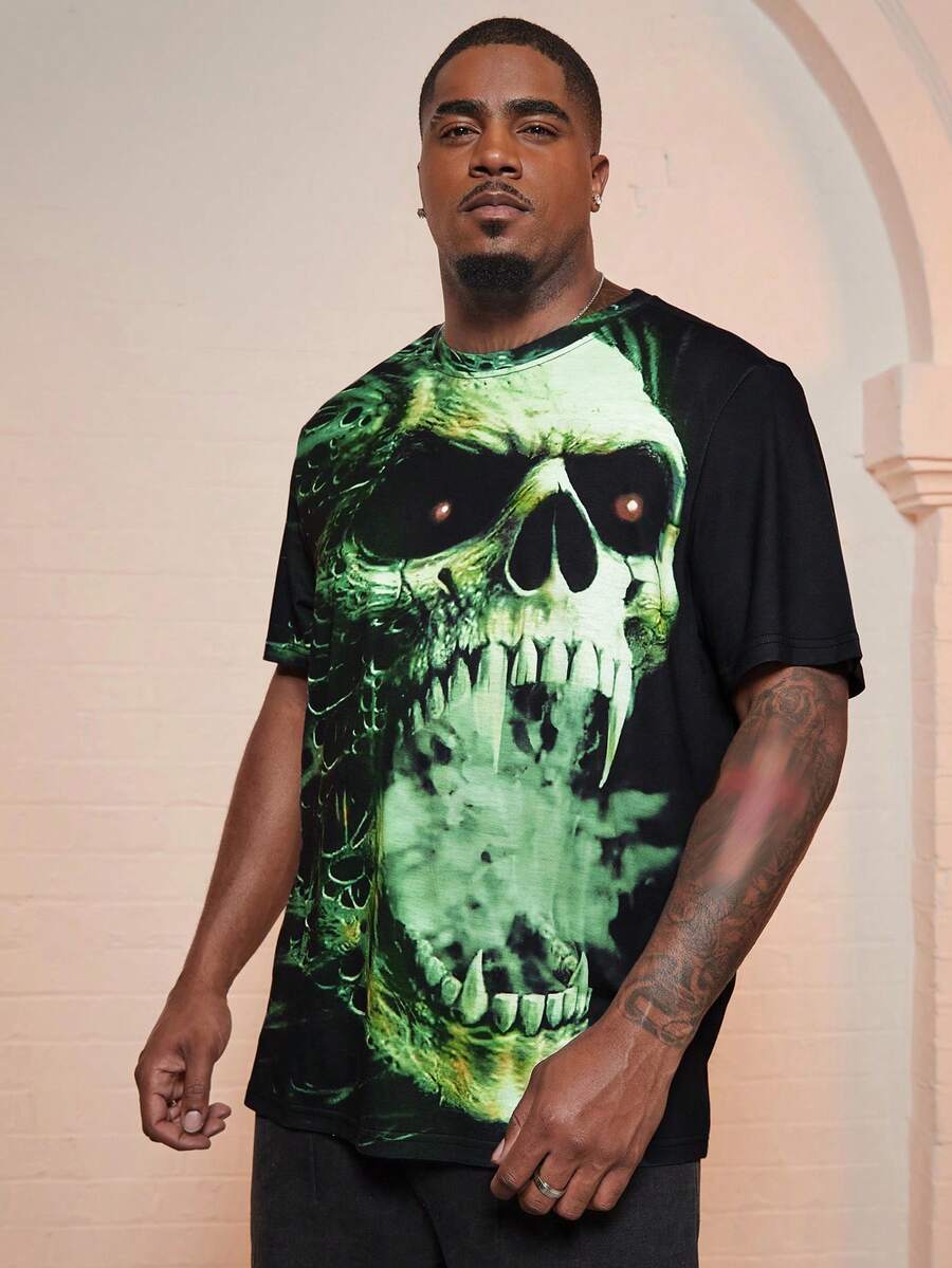 Manfinity LEGND Men's Plus Size Skull Printed T-shirt - Green - View 1