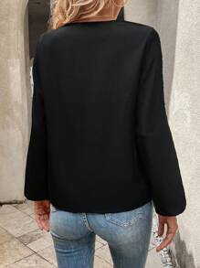 SHEIN Essnce Guipure Lace Insert Lantern Sleeve Blouse - Black - View 2