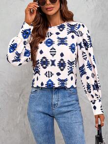 SHEIN LUNE 幾何印花燈籠袖襯衫 - 彩色 - 查看 5