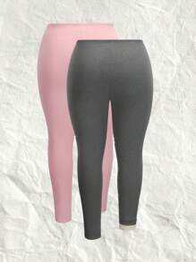 SHEIN EZwear 大碼2入組素色加絨內裏長褲 - 彩色 - 查看 2