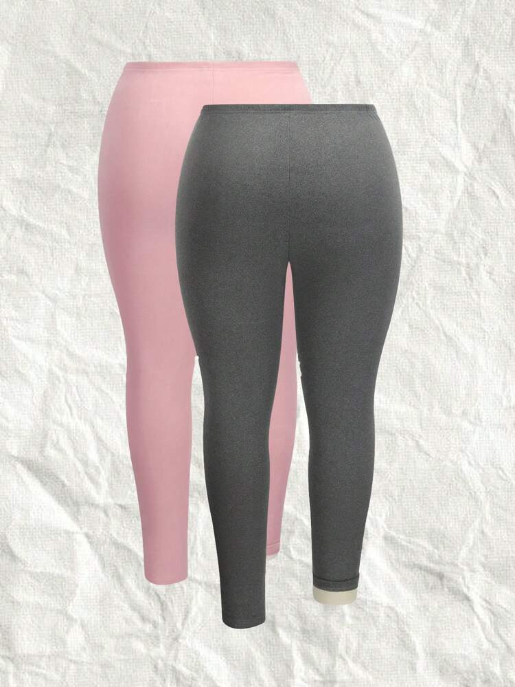 Plus 2pcs Solid Thermal Lined Pants