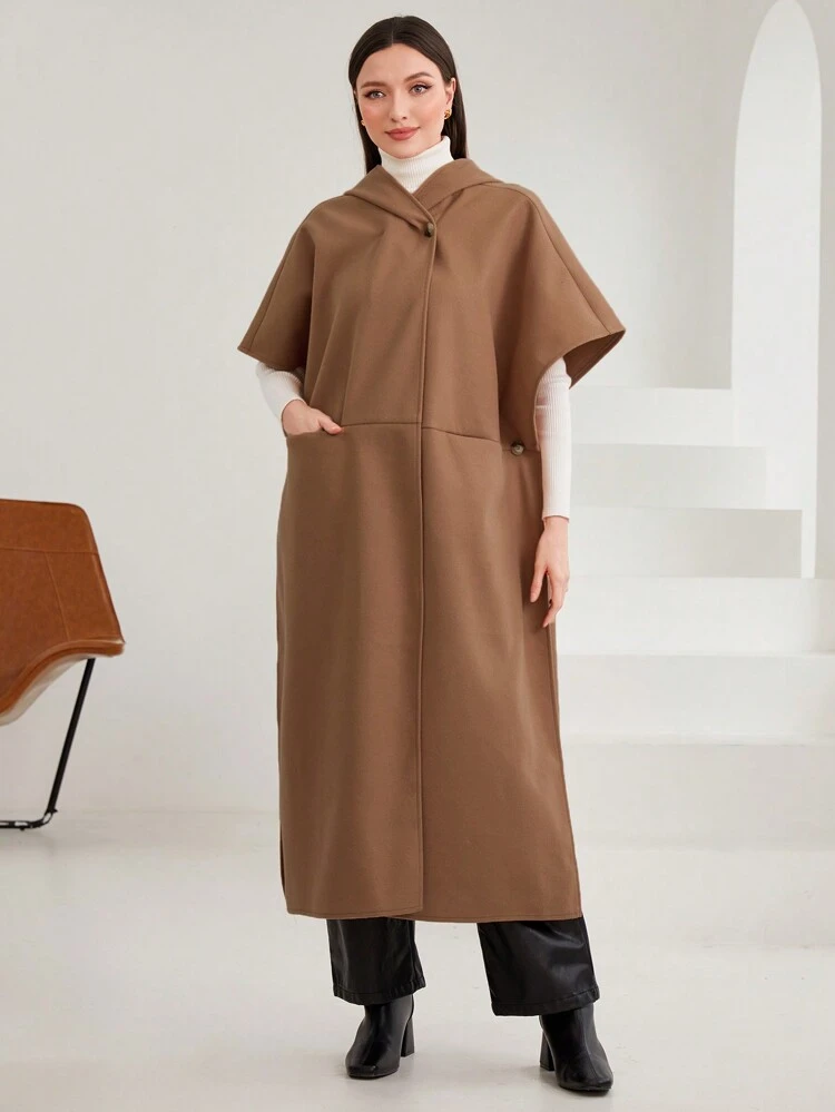 Batwing Sleeve Hooded Overcoat