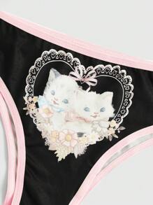 ROMWE Kawaii Women's Cat Pattern Printed Triangle Panties