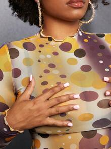 Slaydiva 荷叶边高领波点网纱上衣（不含胸罩） - 彩色 - 查看 6