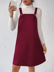 SHEIN Essnce 素色背帶洋裝無毛衣 - 酒紅色 - 查看 1