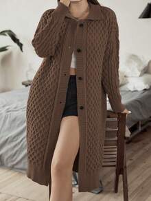 Flirla áo hở cổ kích thước lớn Nút phía trước màu trơn Giải trí - Màu Tím - Xem 3