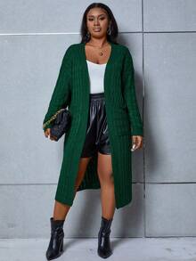 Maweii Áo khoác cardigan thả vai dệt kim cỡ lớn - màu xanh lá - Xem 4