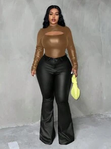 Slaydiva Plus Cut Out Front Mock Neck Tee