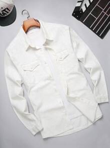 Manfinity Homme Men Plus Flap Pocket Denim Shirt Without Tee