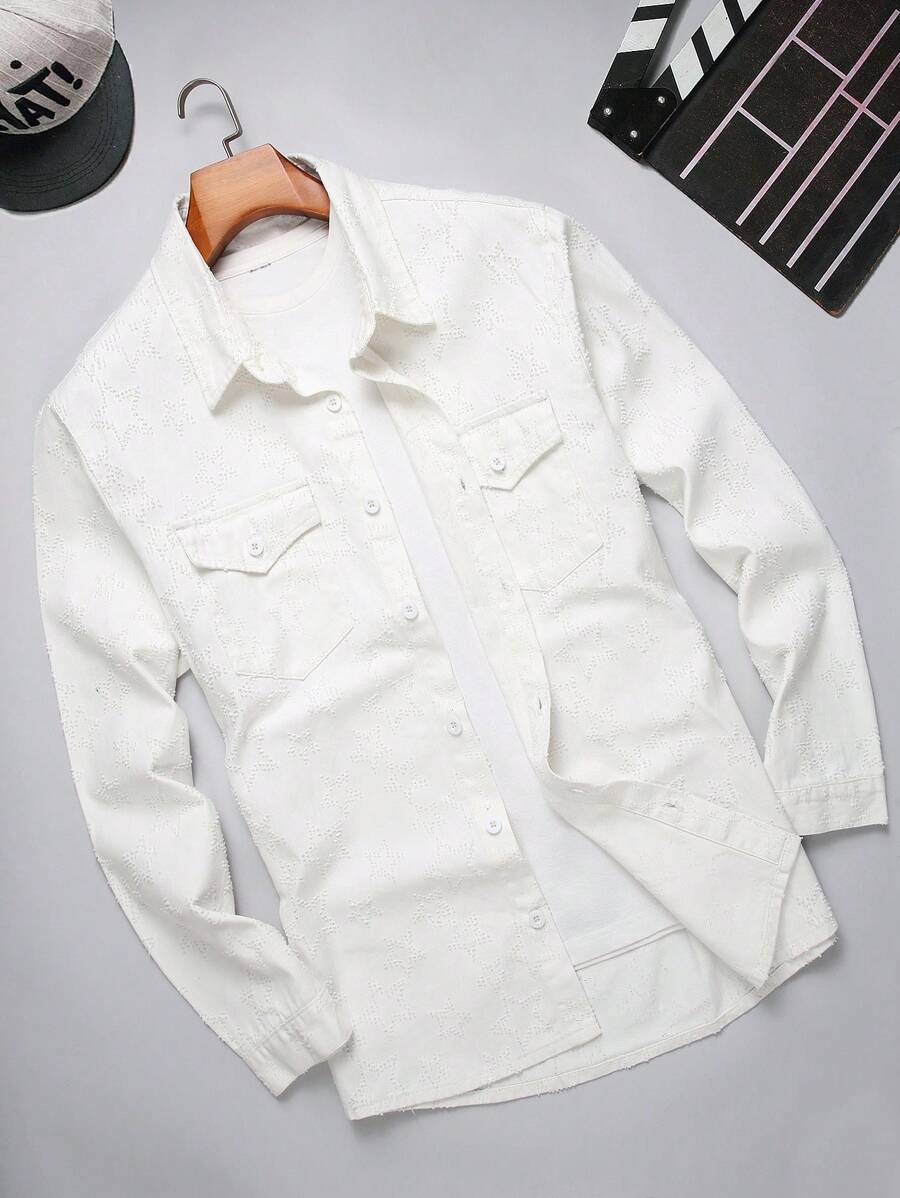 Manfinity Homme Men Plus Flap Pocket Denim Shirt Without Tee