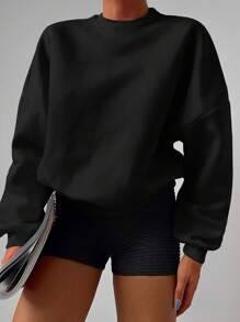 EURMUSE Solid Drop Shoulder Sweatshirt - Black - View 5