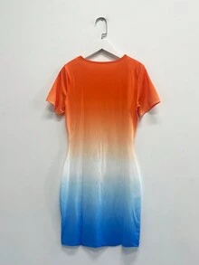 大碼漸層字母圖案緊身洋裝 - 橘色 - 查看 2