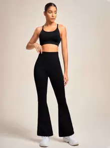 Easithlete Crisscross Backless Flare Leg Sports Set Workout Set Workout Women Setwomen Workout Set Women Leggings Set - Black - View 4