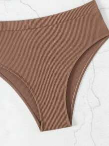 SHEIN Swim Women's Two Pieces Ribbed Bikini Set With Hollow Out Back Carnival Summer Beach - Coffee Brown - View 3