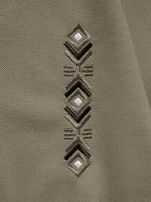 RueChic Men Geo Embroidery Raglan Sleeve Sweatshirt - Khaki - View 4