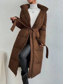 SHEIN Frenchy Áo khoác đệm có khóa kéo cho mùa đông - Cà phê nâu - Xem 6