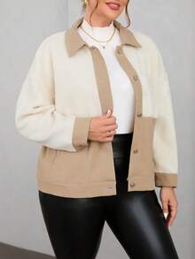 SHEIN Essnce Plus Two Tone Drop Shoulder Jacket - Multicolor - View 6