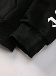 SHEIN 青少年女孩蝴蝶和字母圖案袋鼠口袋加絨內裏連帽衫