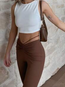 INAWLY Chất rắn Xù Buộc lại Quần - Cà phê nâu - Xem 1