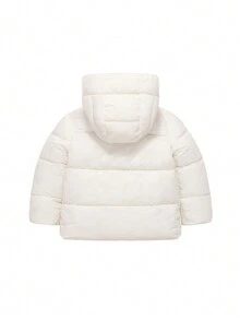 SHEIN Young Girl Slant Pockets Hooded Padded Coat - Beige - View 2