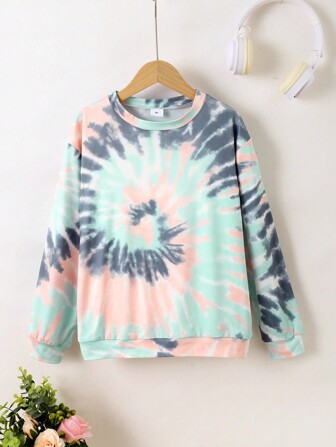 Tween Girl Tie-Dye Long Sleeve Casual Pullover Sweatshirt, Autumn/Winter Long Sleeve Sweatshirt