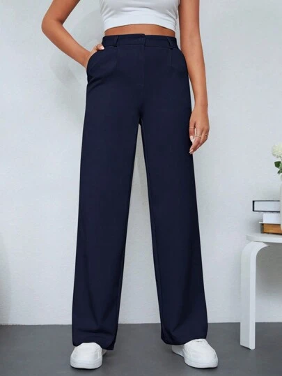 EURMUSE Solid Color Straight Leg Women's Suit Pants