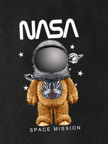 GENTILAND 男士熊和字母圖案連帽衫 - 黑色 - 查看 4