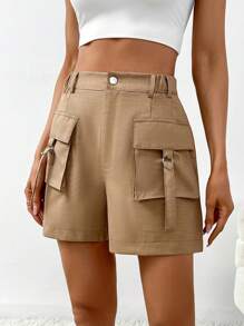 SHEIN Essnce Women's Utility Shorts - Khaki - View 5