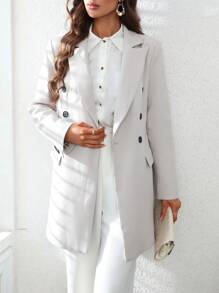 SHEIN BIZwear Cổ áo Đôi ngực Chi tiết về Flap Áo vest - Xám - Xem 6