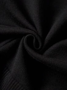 SHEIN EZwear 字母圖案側條紋半拉鏈短款毛衣 - 黑與白 - 查看 6