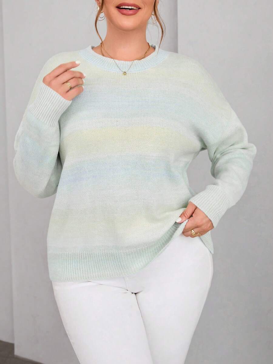 SHEIN Essnce Plus Ombre Drop Shoulder Sweater - Multicolor - View 1