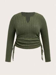 SHEIN ICON Hơn Cổ có Lỗ hổng Bên dây rút Áo thun - màu đen - Xem 1