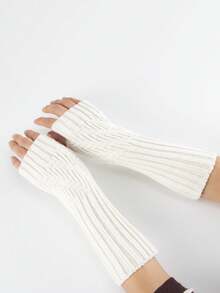 Fairycore 條紋針織素色袖套 - 白色 - 查看 2