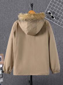 SHEIN Teen Boy Fuzzy Trim Hooded Teddy Lined Coat