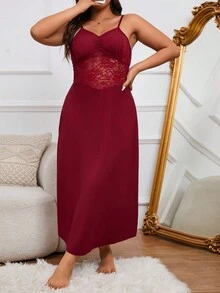 大碼女性蕾絲性感吊帶連體睡衣洋裝