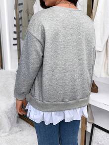 Flirla Plus Drop Shoulder Ruffle Hem 2 In 1 Sweatshirt - Light Grey - View 2