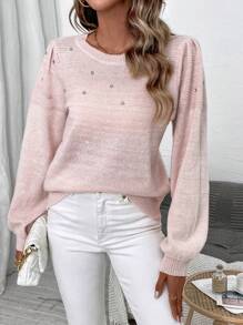 SHEIN LUNE 水鑽燈籠袖套頭毛衣 - 粉色 - 查看 1